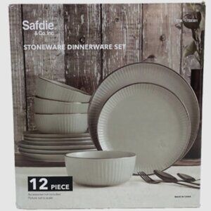 Safdie & Co. - 12 Pc Stoneware Dinnerware Set - Modern Linen Plates & Bowls Set